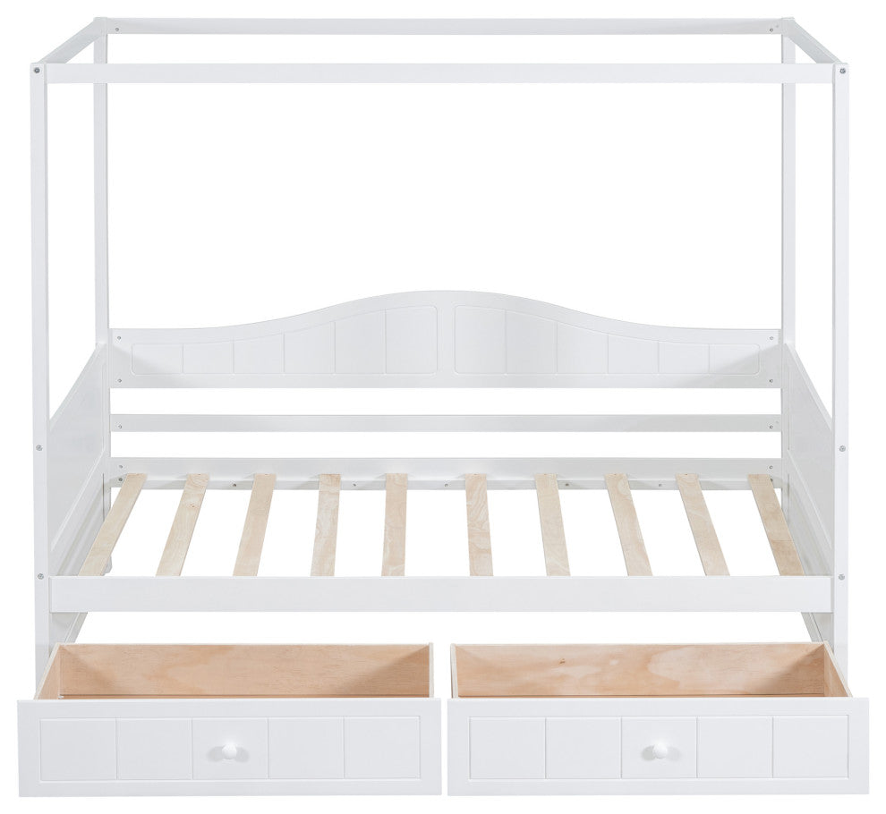 Gewnee Twin Size Canopy Day Bed with 2 Drawers, White