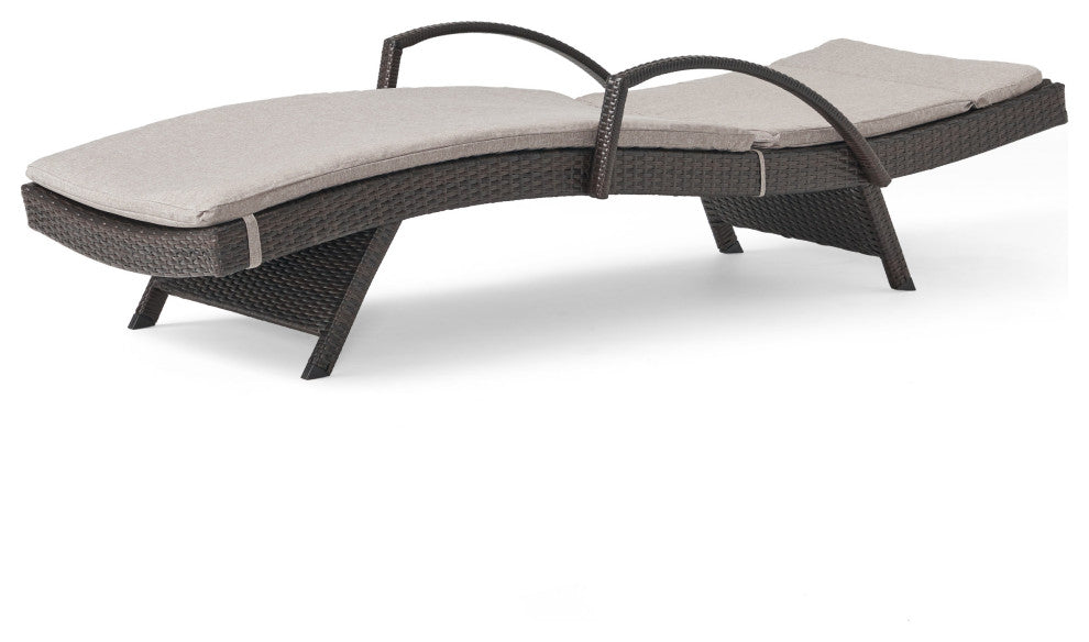 GDF Studio Ann Outdoor Wicker Adjustable Chaise Lounge, Arms With Cushion, Charc