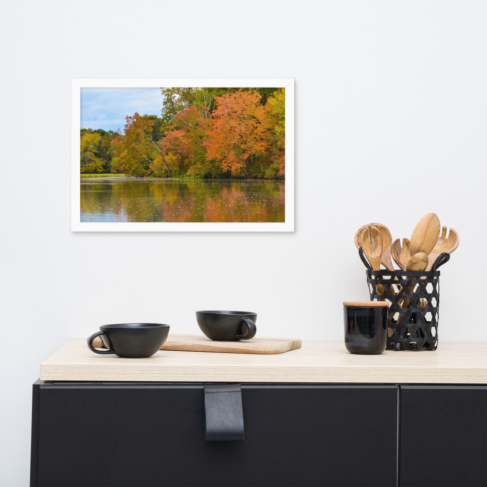 Autumn Tree Line Rural Landscape Framed Photo Paper Wall Art Prints, White, 12" X 18"