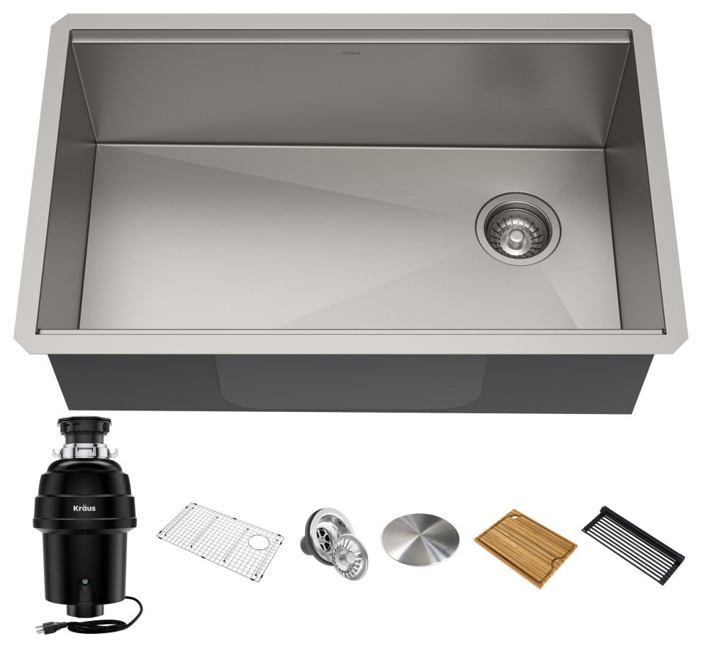 Undermount Stainless Steel Kitchen Sink With Garbage Disposal, 32" Kwu110-32