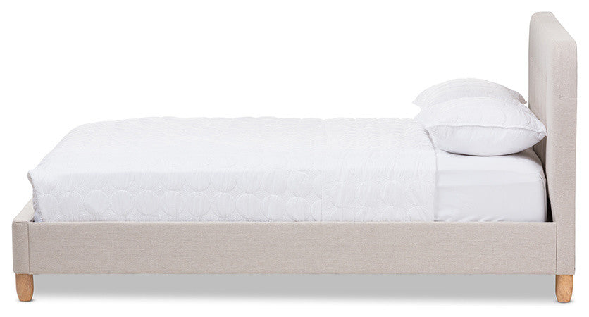 Laureo Mid-Century Light Beige Fabric Upholstered Full Size Platform Bed