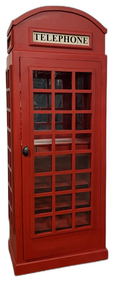 Vintage Red Wooden Phone Booth Bar Cabinet