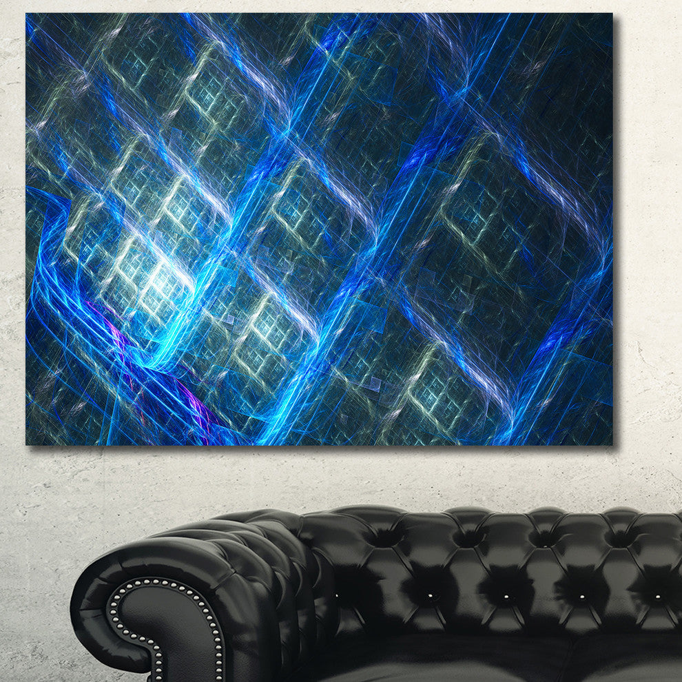 Glowing Blue Fractal Grill, Oversized Abstract Canvas Art Print, 60x40
