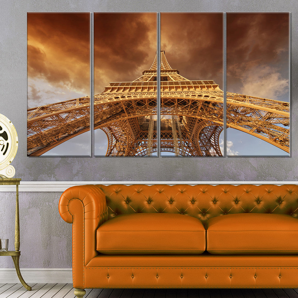 "Beautiful View of Paris Eiffel Tower in Paris" Cityscape Art, 48"x28", 4-Panels