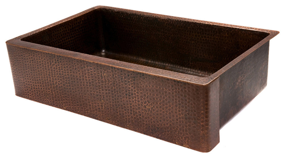 35" Hammered Copper Kitchen Apron Single Basin Sink