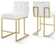 Privy Gold Stainless Steel Upholstered Fabric Counter Stool Set of 2-Gold White