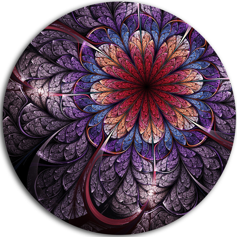 Glittering Bright Colorful Fractal Flower, Floral Disc Artwork, 23"