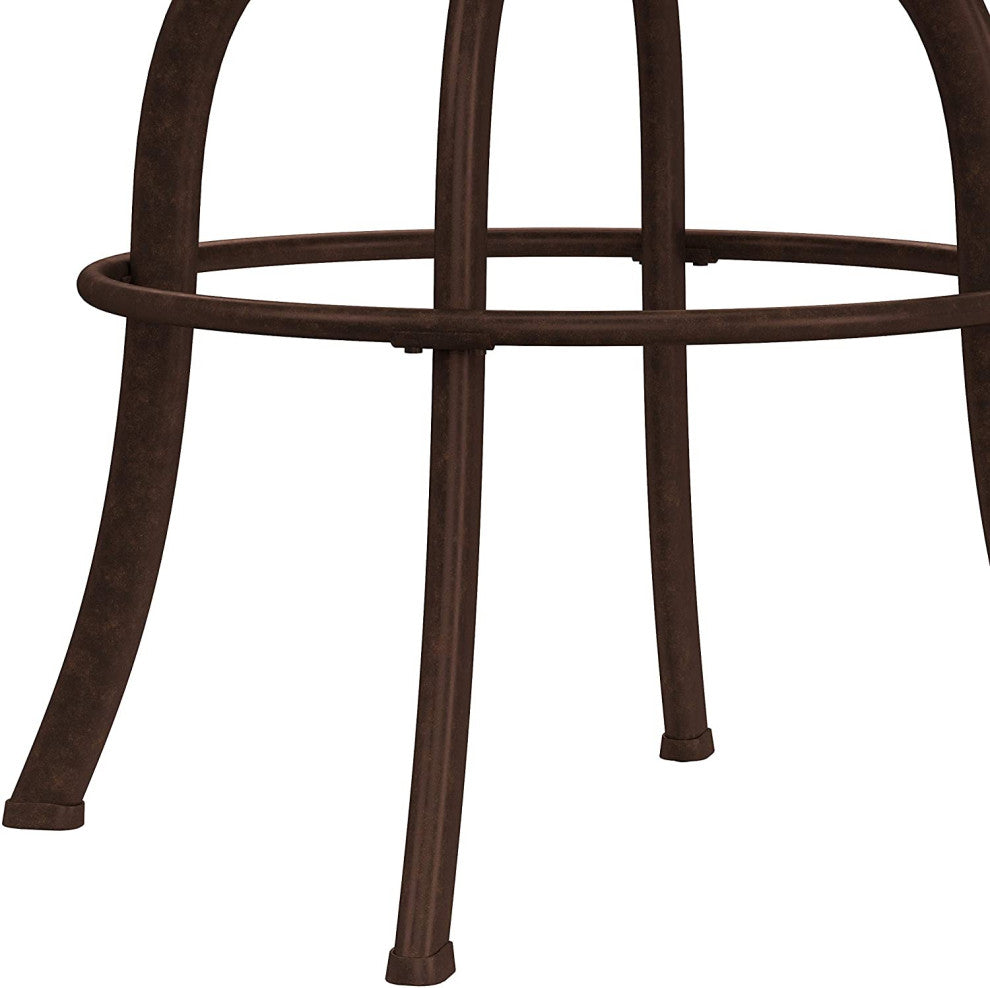 Industrial Bar Stool, Metal Frame With Swivel Weathered Brown Faux Leather Seat,