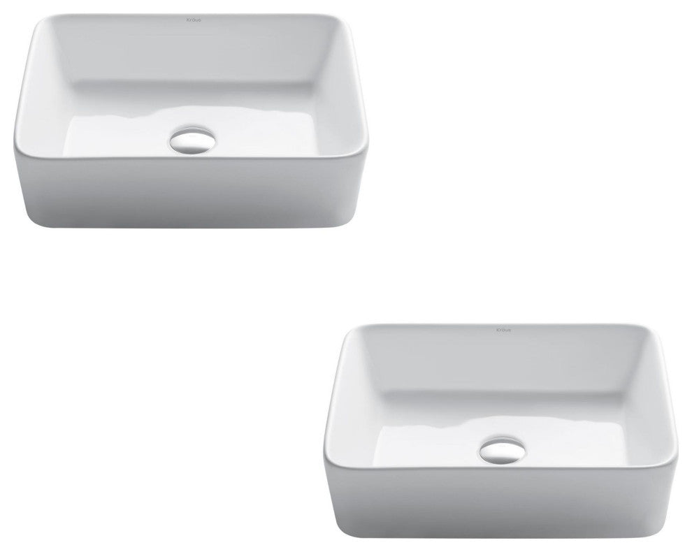 Elavo Rectangle Ceramic Vessel White Bathroom Sink, Pack of 2