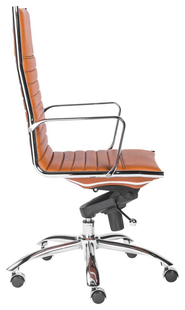 Dirk High Back Office Chair, Dark Caramel/Chrome
