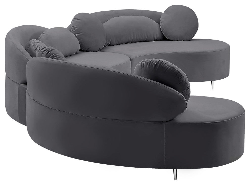 Vivacious Velvet Upholstered 3-Piece Sectional, Gray