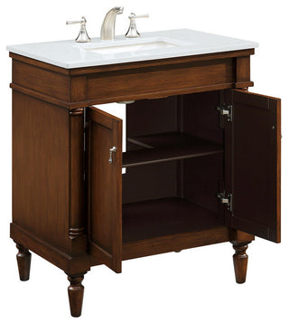 Home Living 30" Single Bathroom Vanity, Walnut With Engineered Marble Top