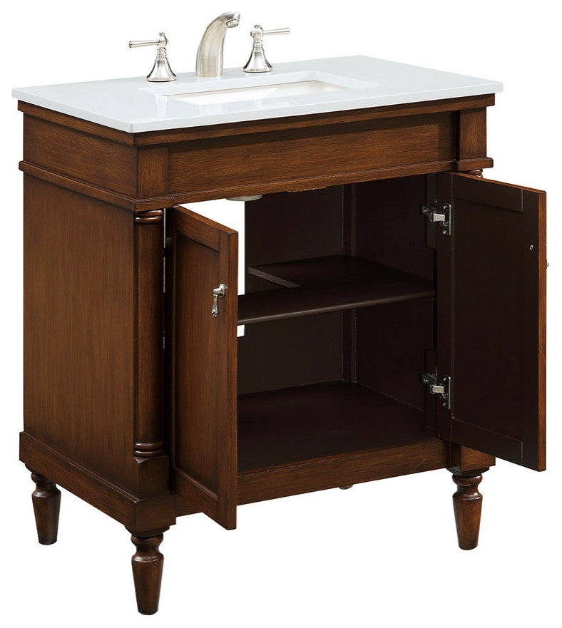 Home Living 30" Single Bathroom Vanity, Walnut With Engineered Marble Top