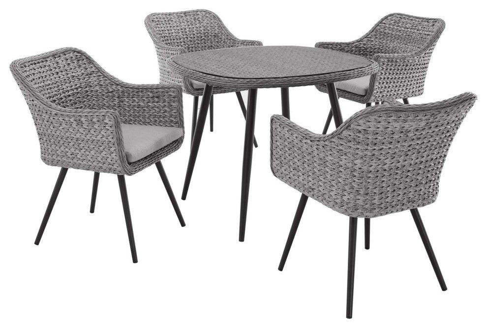 Endeavor 5 Piece Outdoor Patio Wicker Rattan Dining Set Gray Gray