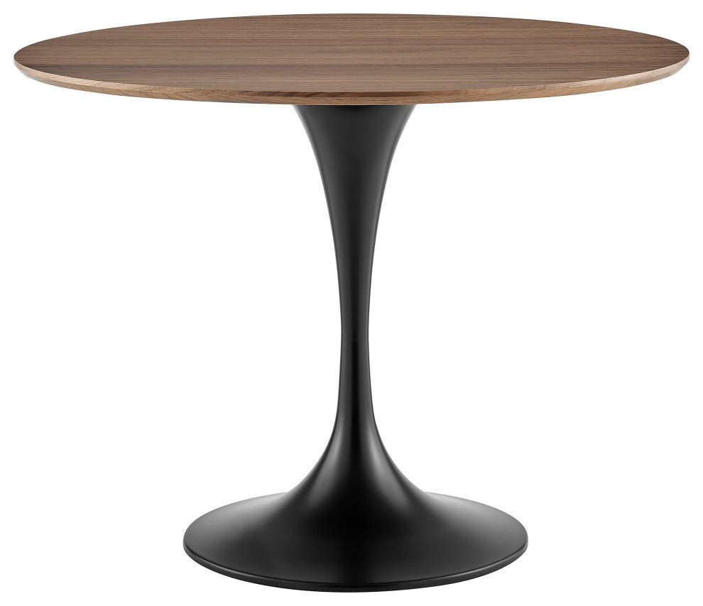 Astrid Round Table With Walnut Veneer Top and Matte Black Base