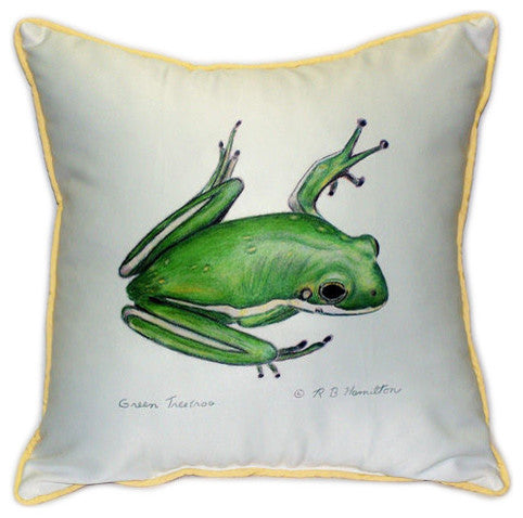 Pair of Betsy Drake Green Treefrog Large Pillows 18 Inch x 18 Inch