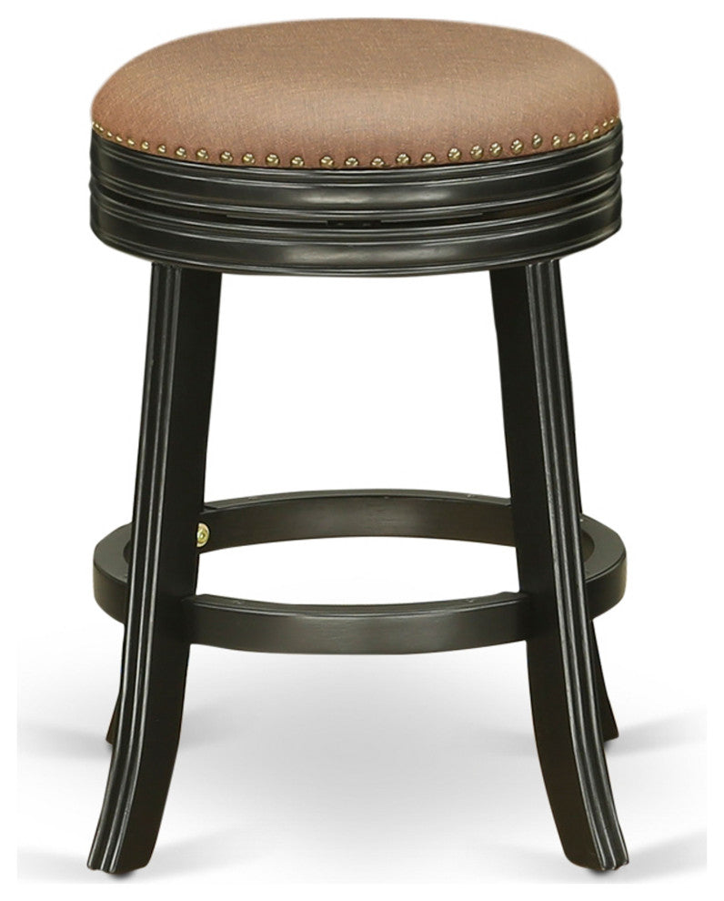 Swivel Backless Barstool 24'' Seat Height, Black Leg, F12-12 Pu Leather Brown