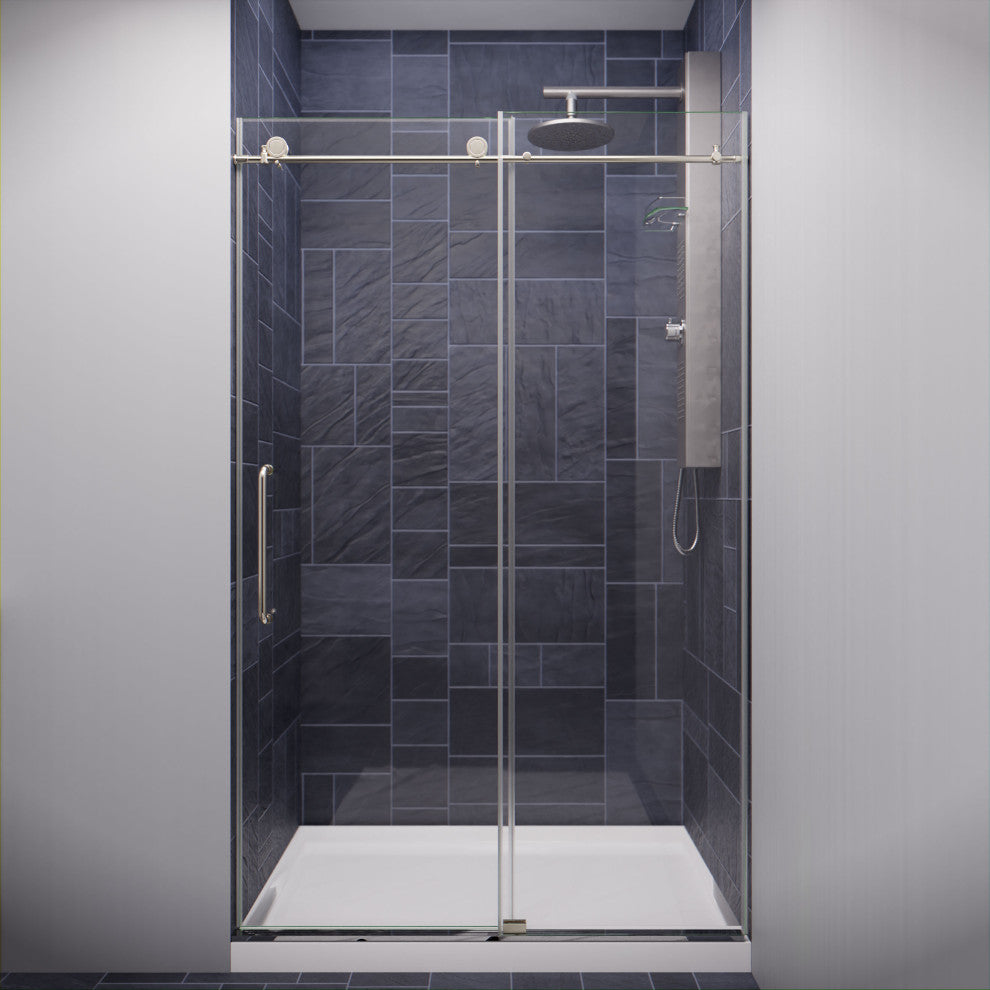 Madam Series 48"Wx76"H Frameless Sliding Shower Door, Brushed Nickel