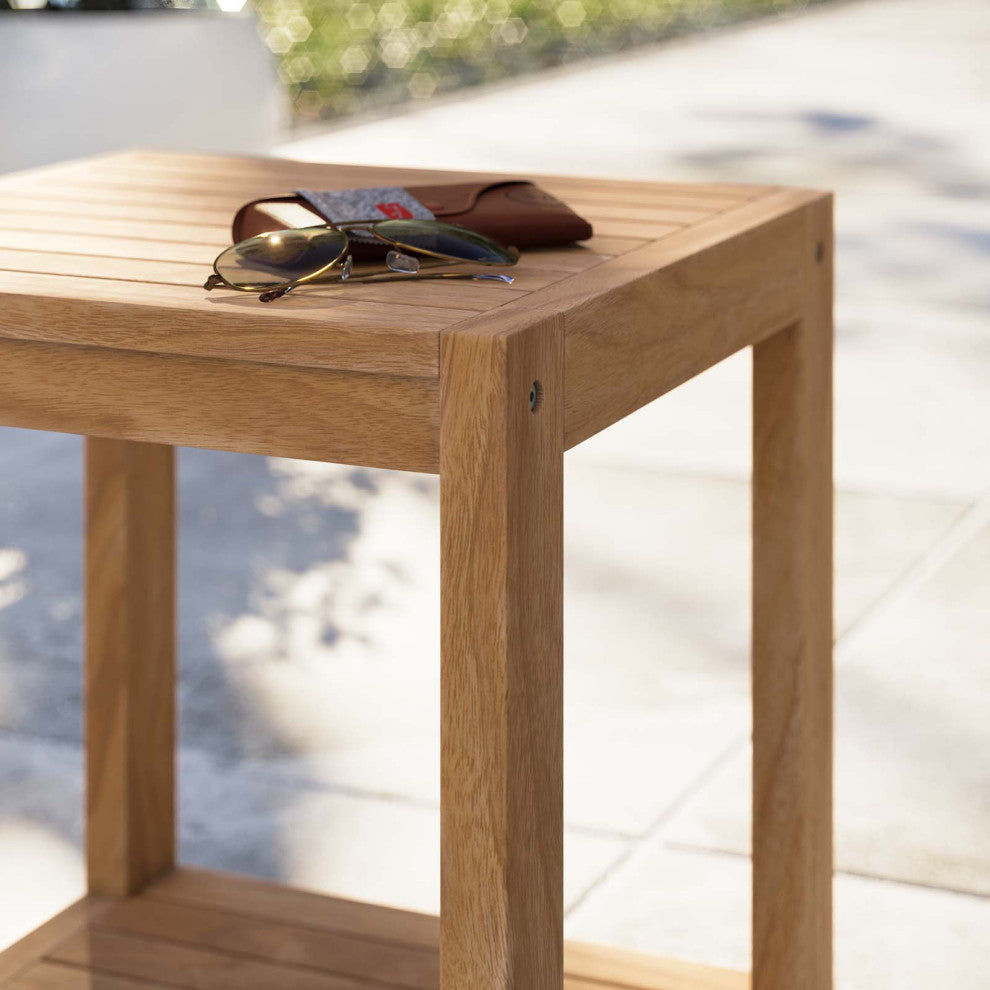 Lounge Coffee Side Table, Square, Brown Natural, Wood, Modern, Outdoor Patio