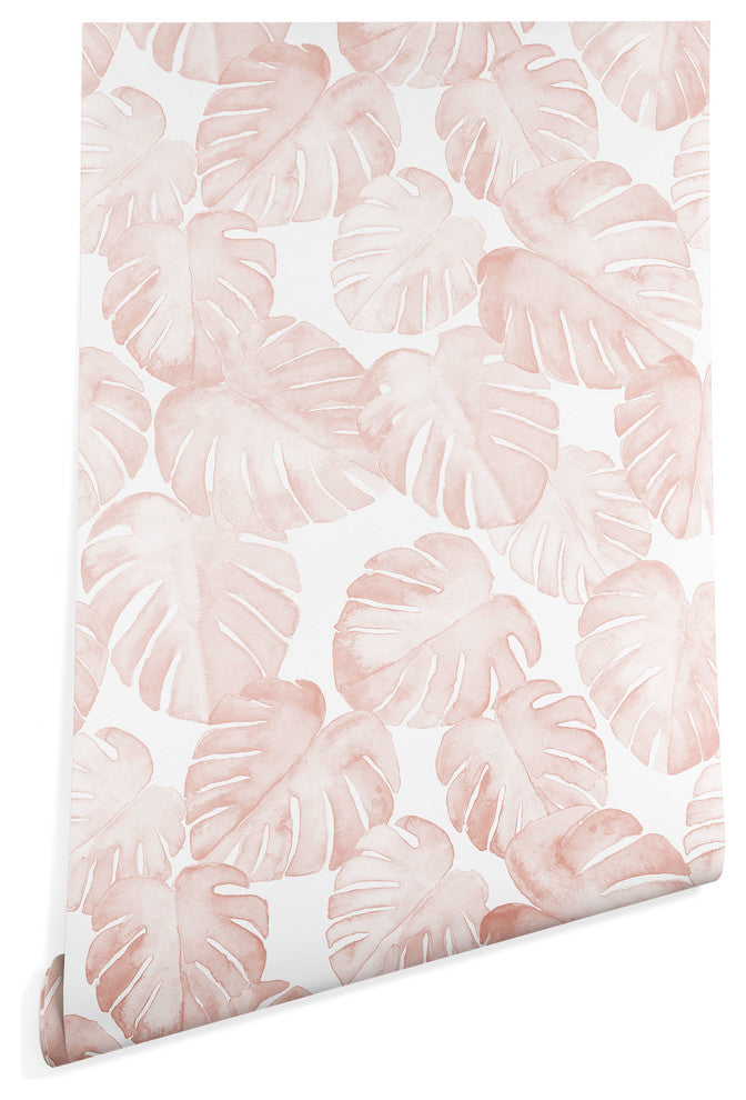 Deny Designs Little Arrow Design Co Monstera Pink Wallpaper, Pink, 2'x10'
