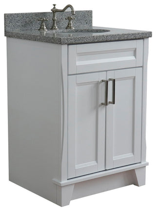 25" Single Sink Vanity, White Finish With Gray Granite And Oval Sink