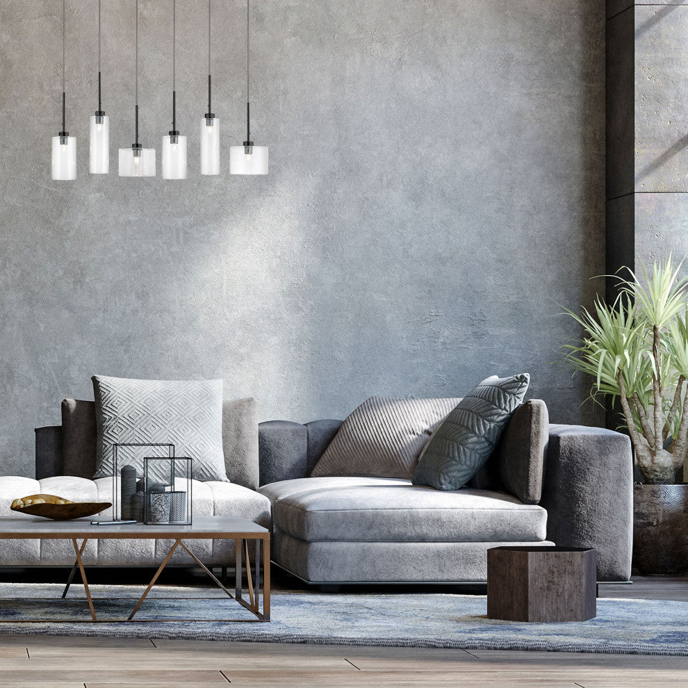 Contemporary Pendant With Clear Glass, Matte Black