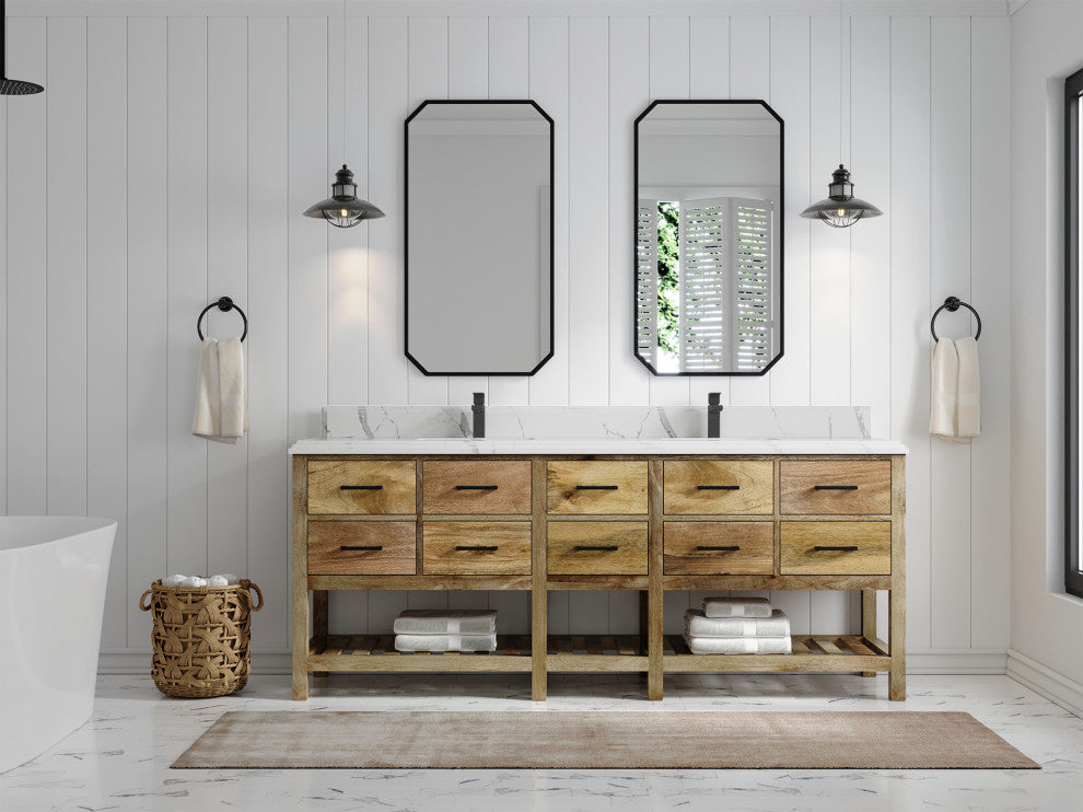Parker Mango 84" Double Sink Bath Vanity in Natural  1.5" Calacatta Laza