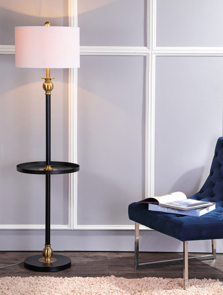 Evans 61" Metal End Table Floor Lamp, Black and Brass