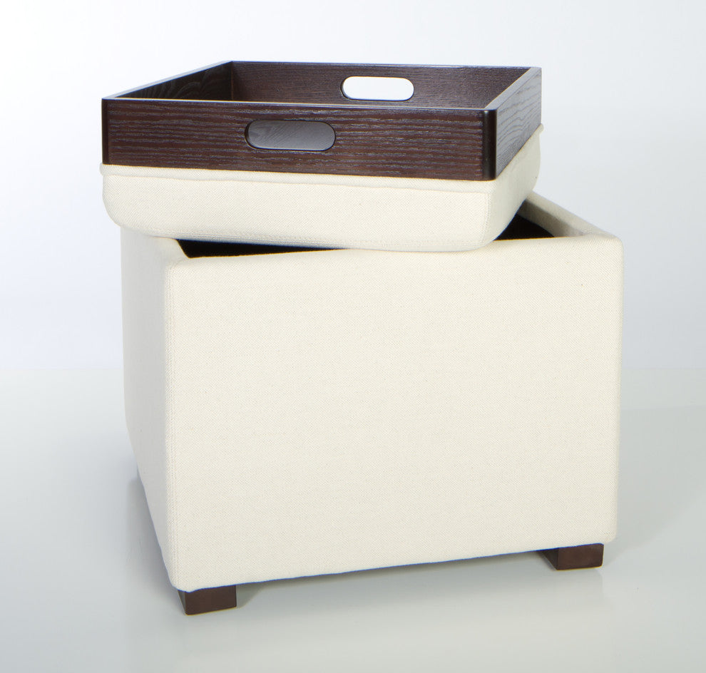 Mavi Tray Top Storage Ottoman, Beige Linen