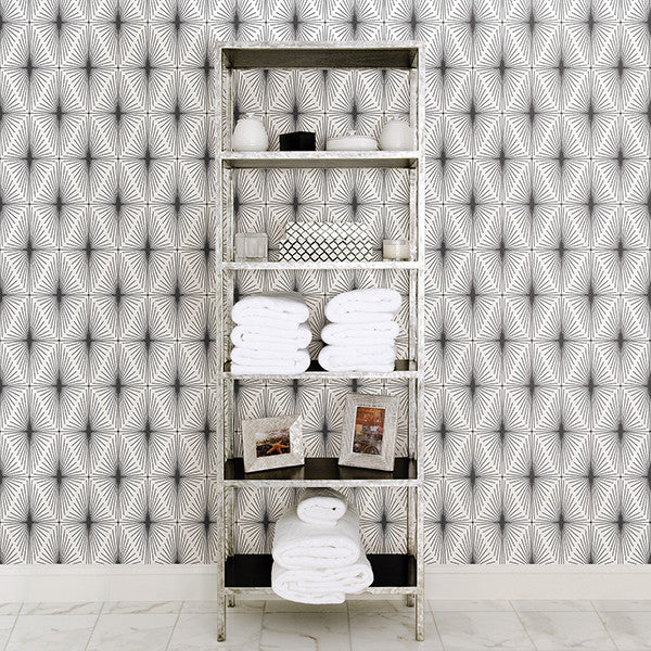 Art Deco Diamond Pattern Wallpaper, Black & White, Sample