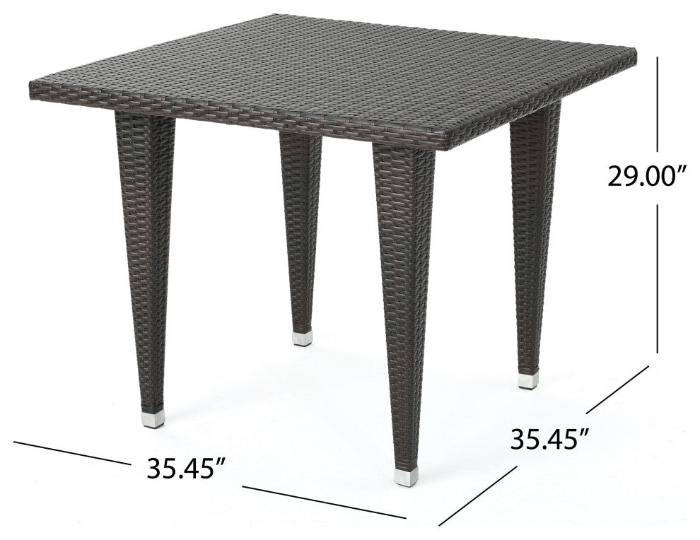 GDF Studio 5-Piece Tomley Outdoor Multi-Brown Wicker 35" Square Dining Set