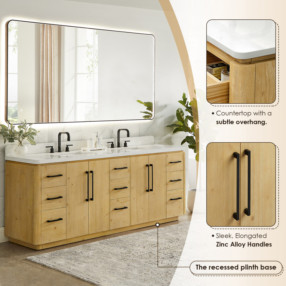 Serene Bathroom Vanity, Nature Brown, 84", No Mirror