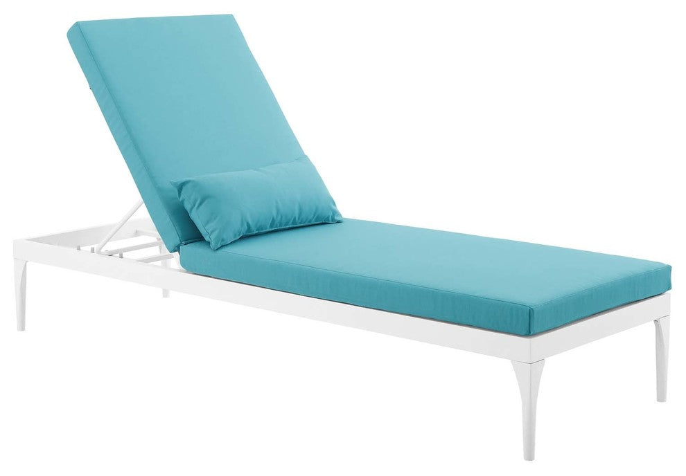White Turquoise Perspective Cushion Outdoor Patio Chaise Lounge Chair