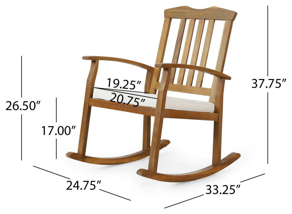 Kessler Outdoor Acacia Wood Rocking Chair With Cushion, Teak and Beige