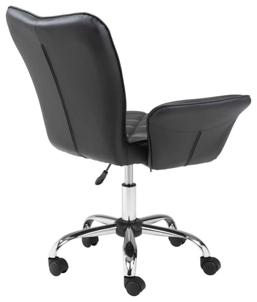 Computer Chair, Faux Vinyl Leather, Steel, Black, Chrome, Home Business Office
