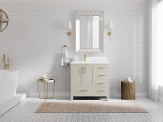 Malibu 36" Left Offset Bath Vanity in Fine Grain 1.5" Empira Quartz