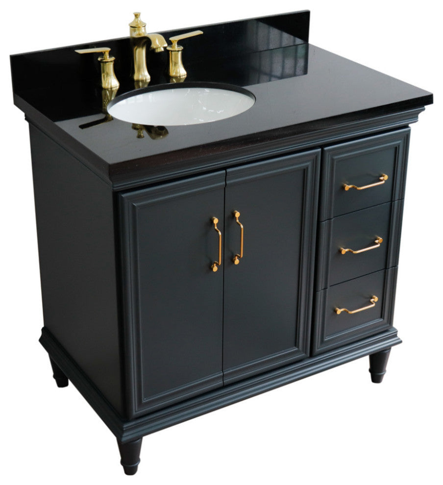 37" Single Vanity, Dark Gray Finish With Black Galaxy
