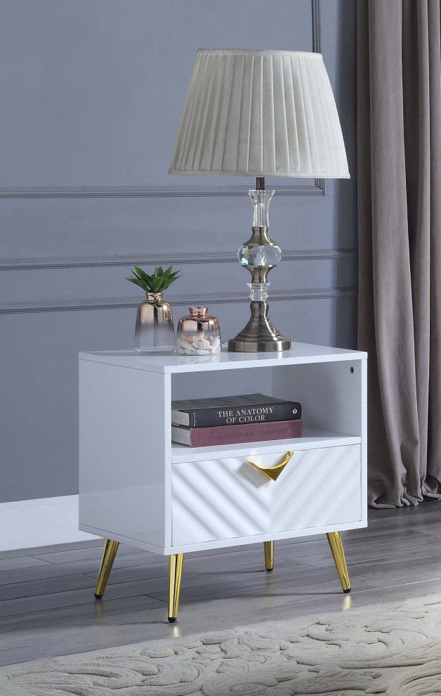 Lv01140 End Table, White High Gloss Finish Gaines ( 1-Piece /1Ctn