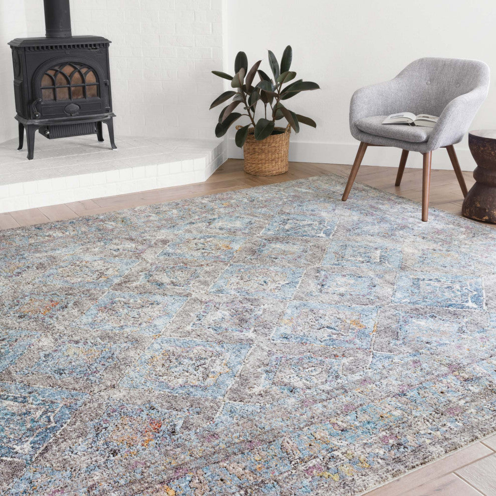 Polyester Pile Dante Area Rug by Loloi II, Granite/Light Blue, 9'6"x13'3"