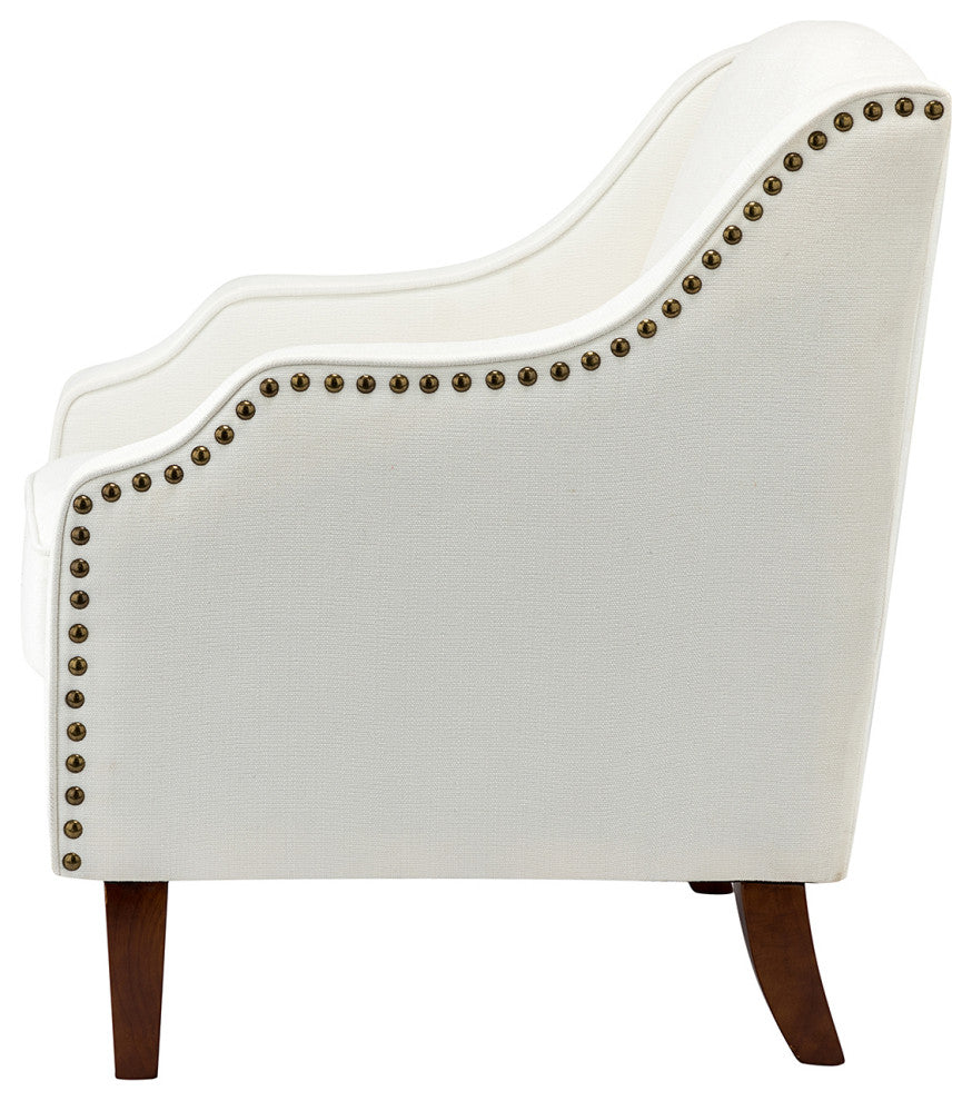 34" Tall Comfort Bedroom Armchair with Solid Wood Legs, Ivory