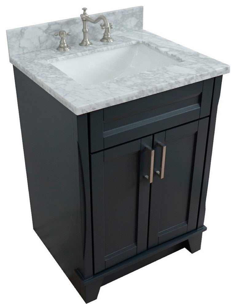 25" Single Sink Vanity, Dark Gray Finish With White Carrara Marble
