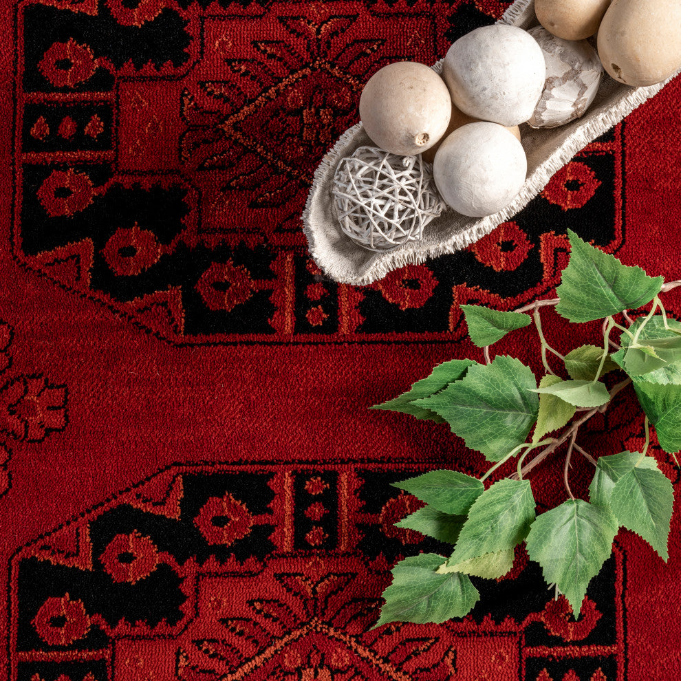 Nuloom Diandra Traditional Persian Motif Fringe Area Rug, Red 5'3"x7'3"