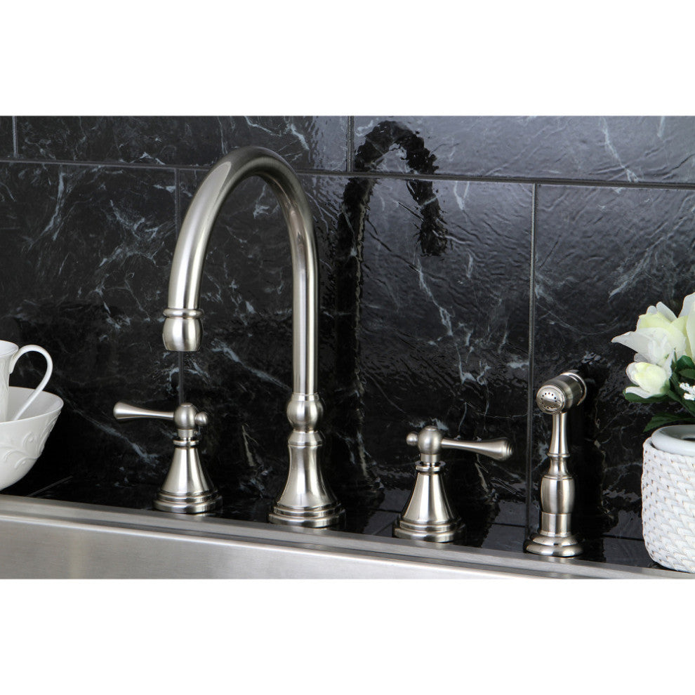 Kingston Brass Widespread Kitchen Faucet With Brass Sprayer, Brushed Nickel