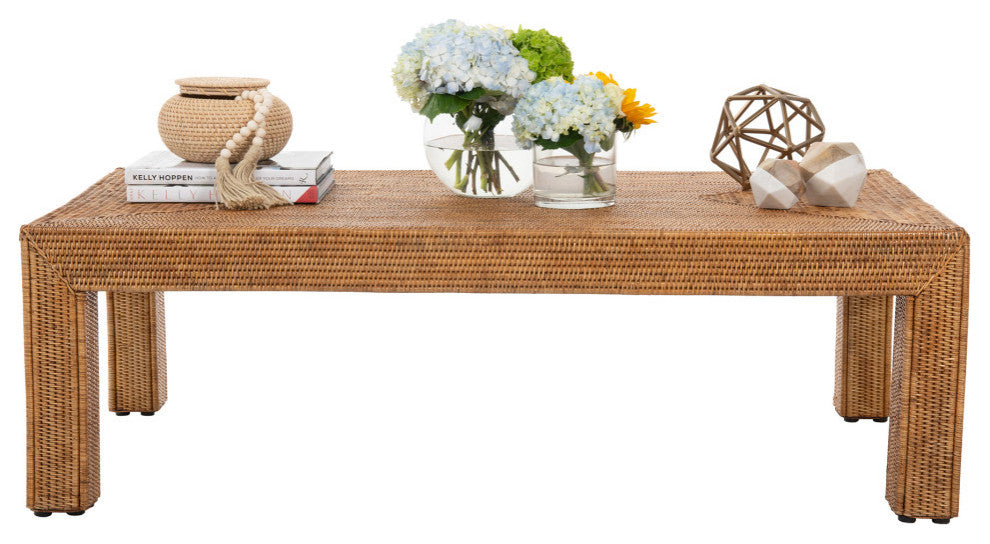 La Jolla Rattan Rectangular Coffee Table, Honey Brown