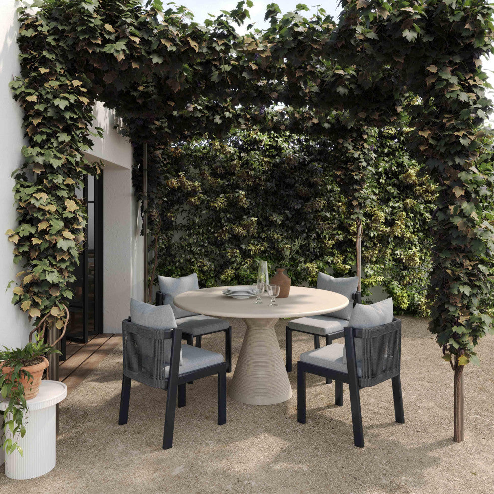 Fern Beige Textured Faux Plaster Concrete Indoor/Outdoor Round Dining Table