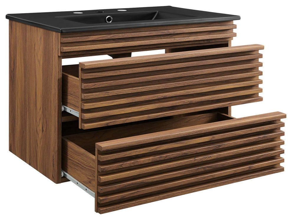 Render 30" Wall-Mount Bathroom Vanity - Walnut Black