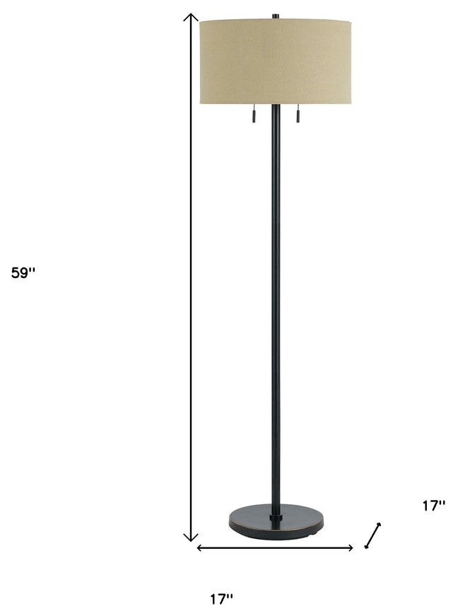 59" Bronze Two Light Traditional Shaped Floor Lamp With Brown Rectangular Shade