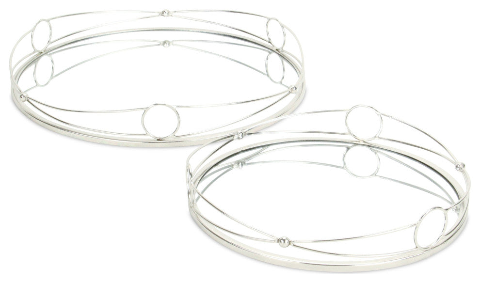 Mianzi Round Tricircle Rim Silver Metal Trays (Set of 2)