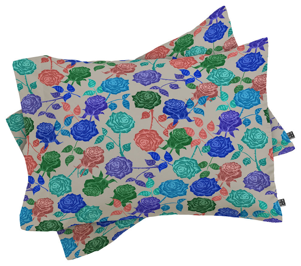 Deny Designs Bianca Green Roses Blue Pillow Shams, King