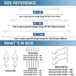 1" Portia Drapery Curtain Rod, Glossy White, 84"-120"